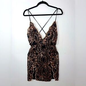 Sequin Black and Gold Mini Dress